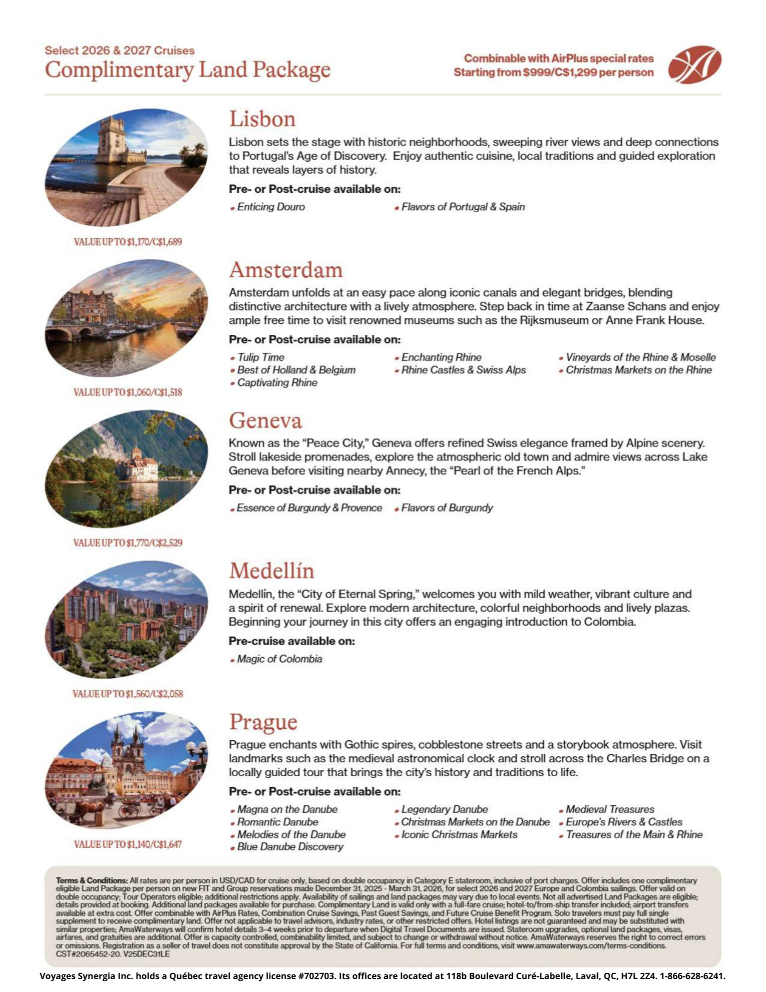 AmaWaterways River Cruise Promotion – Free Land Packages on select 2026 and 2027 departures with Voyages Aqua Terra Mascouche