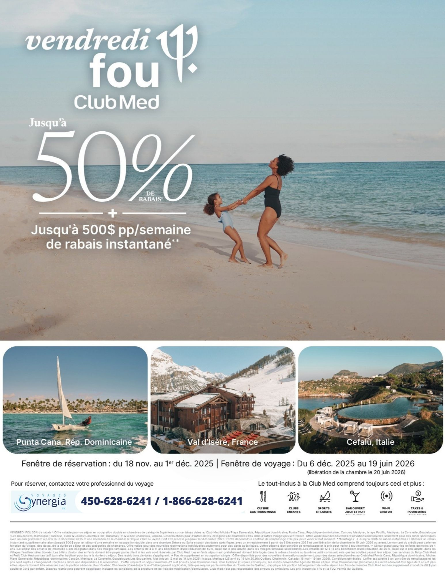 Promotions Club Med Pré-Vente Vendredi Fou 50% de rabais avec Voyages Aqua Terra