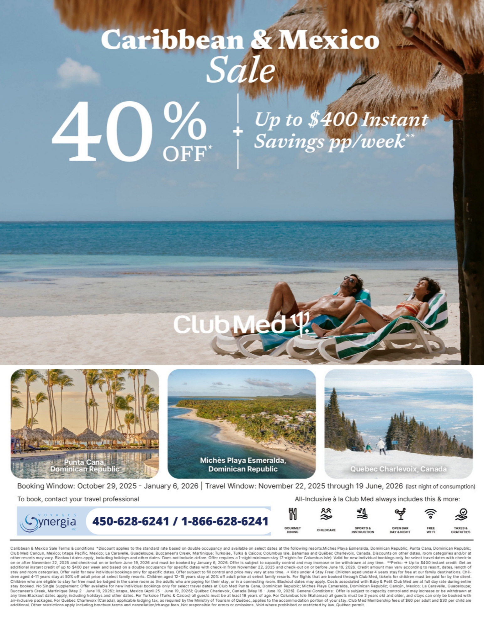 Club Med Promotions Sun-kissed Sale 40% Off + $400 Instant Savings with Aqua Terra Travel CLUB MED PROMOTION Flyer SECTION-1 EN