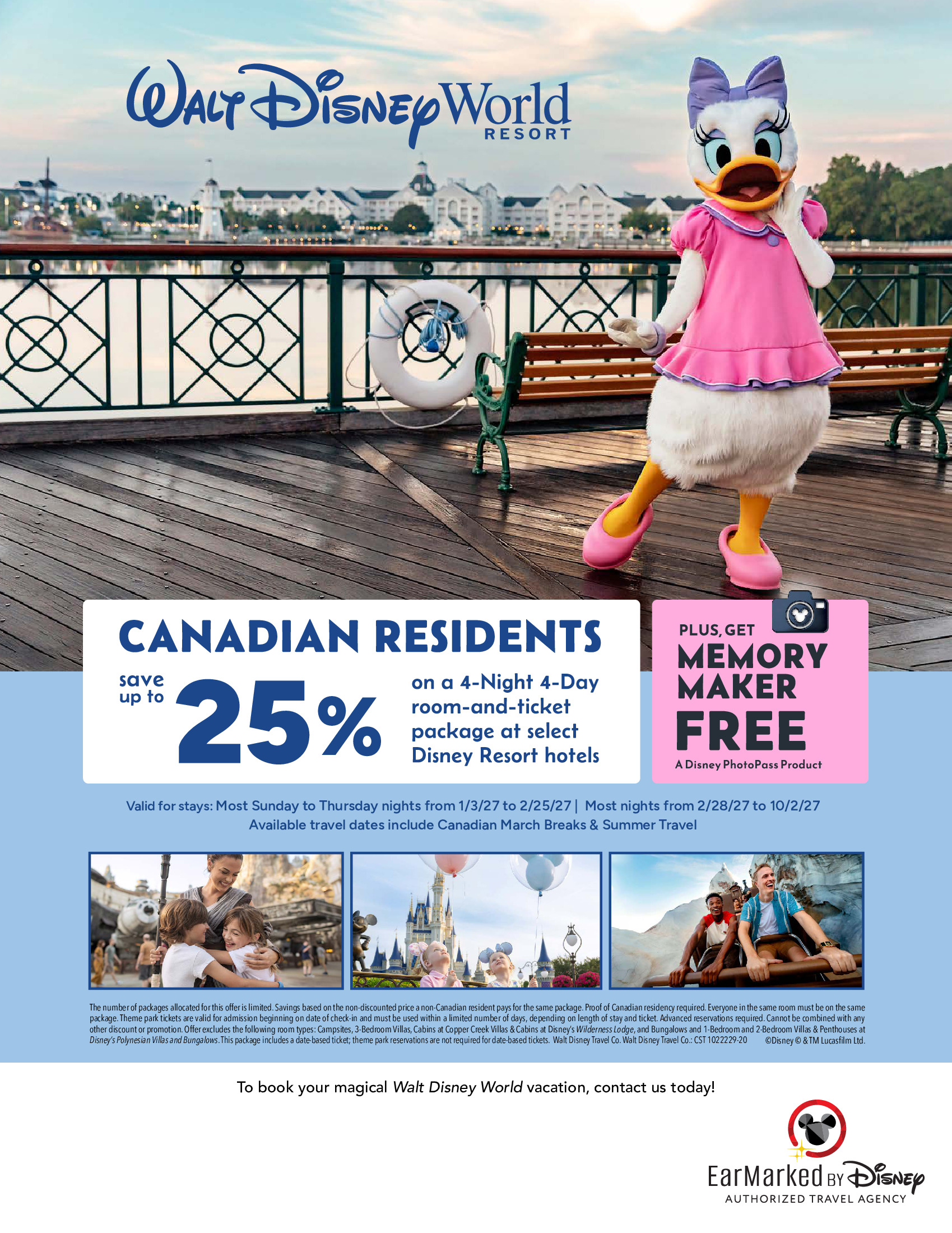 Canadian residents save up to 25% on a 4-night, 4-day room and ticket package at Walt Disney World, plus free Memory Maker, with Voyages Mascouche
