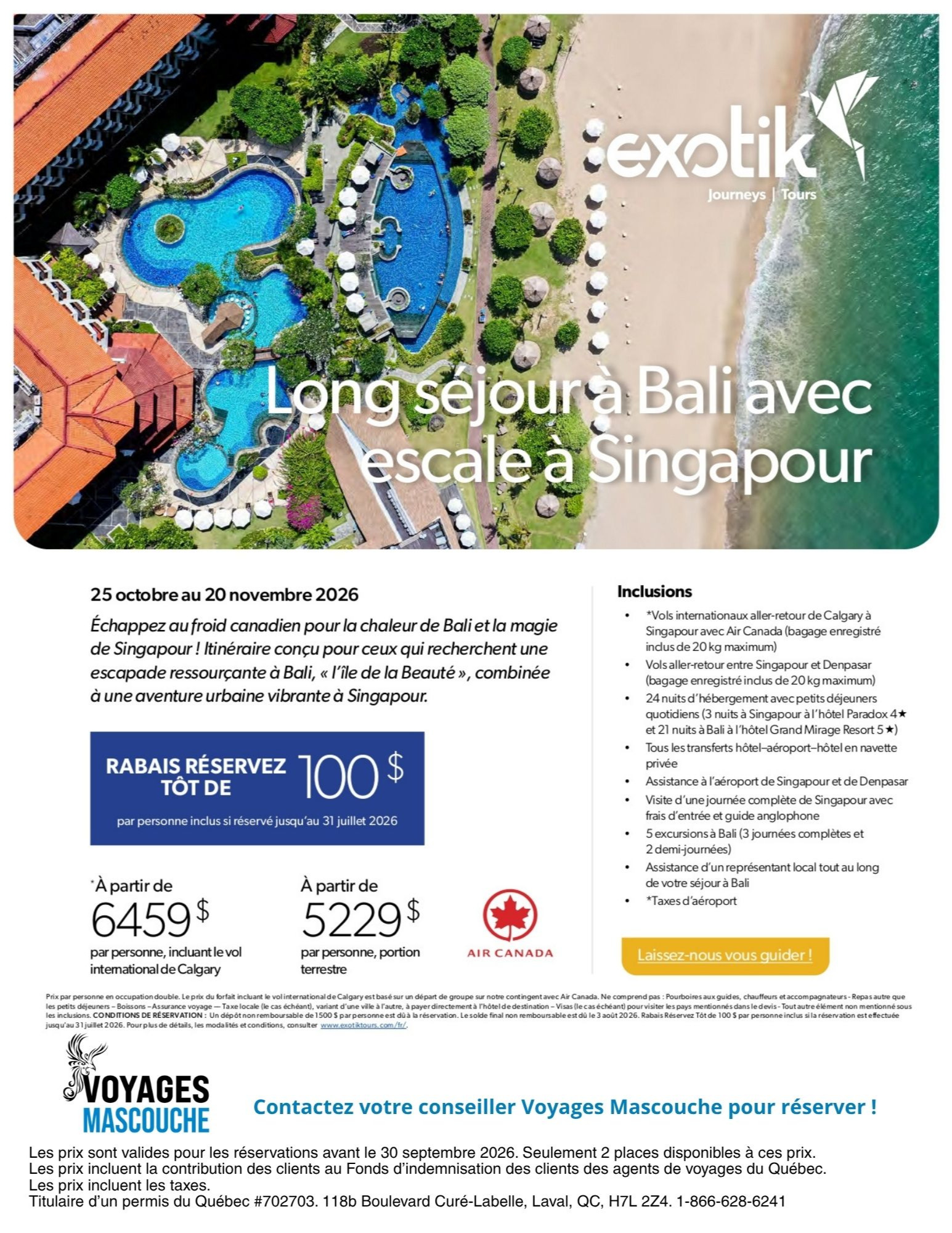 Exotik Promotion Long Stay at Bali with Voyages Aqua Terra Mascouche