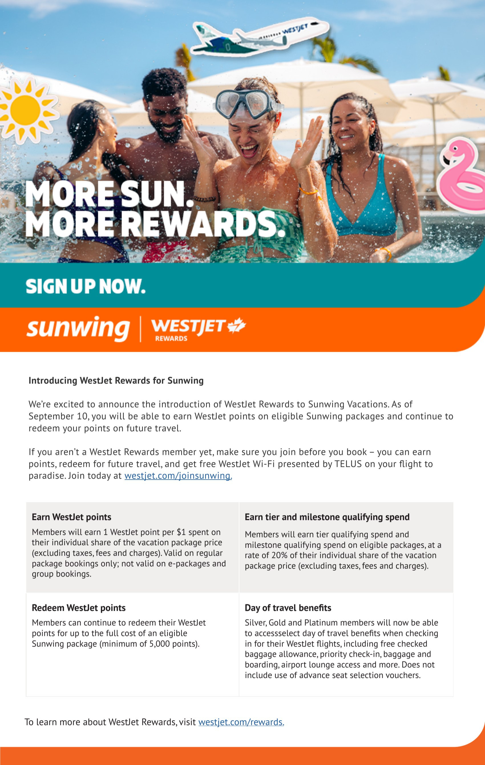 WestJet Rewards at Sunwing Vacations: earn and redeem WestJet points on eligible packages, with Voyages Mascouche