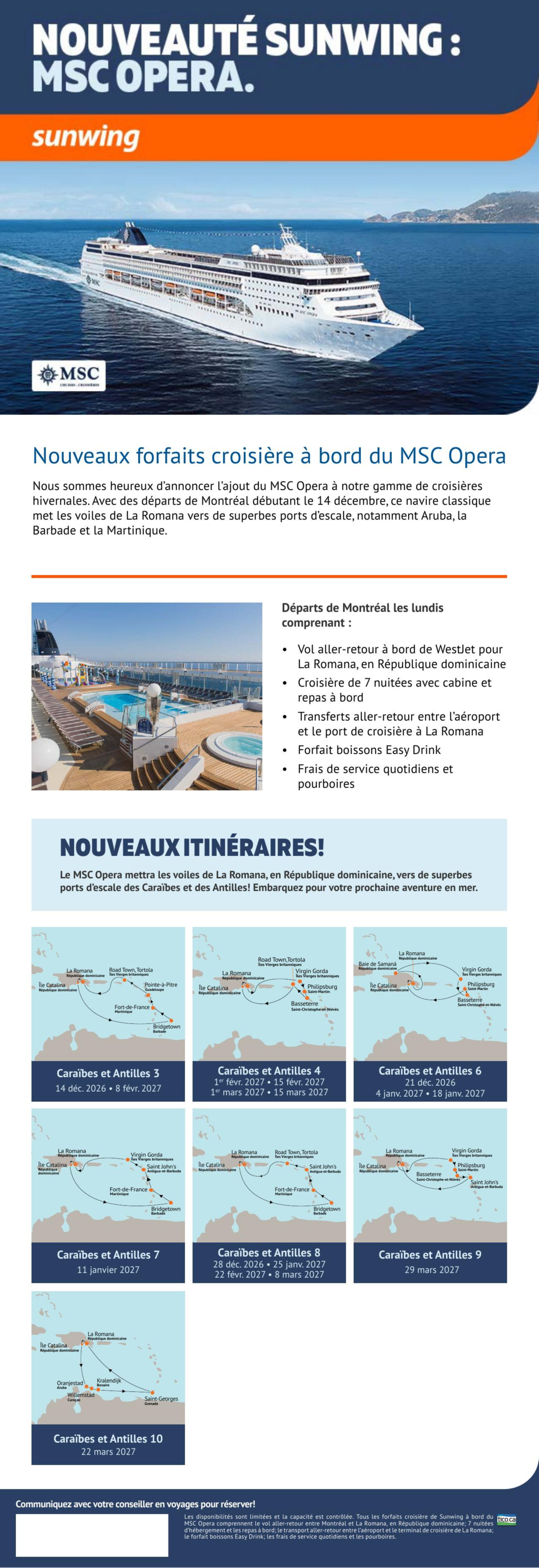 Nouveauté Sunwing : MSC Opera avec Voyages AquaTerra Mascouche