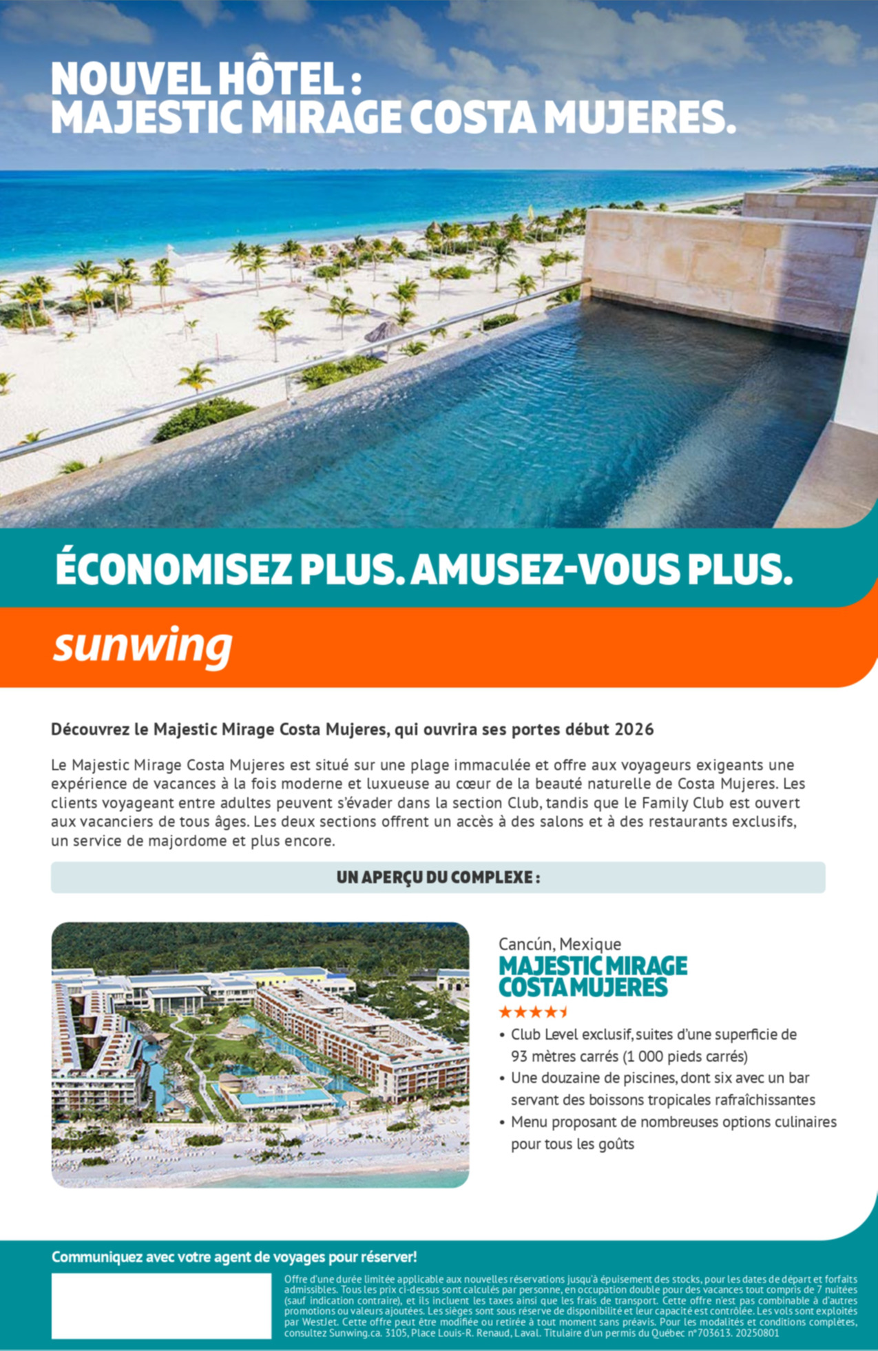 Promotion Vacances Sunwing Nouvel Hôtel : Majestic Mirage Costa Mujeres avec Voyages Aqua Terra et Voyages Mascouche