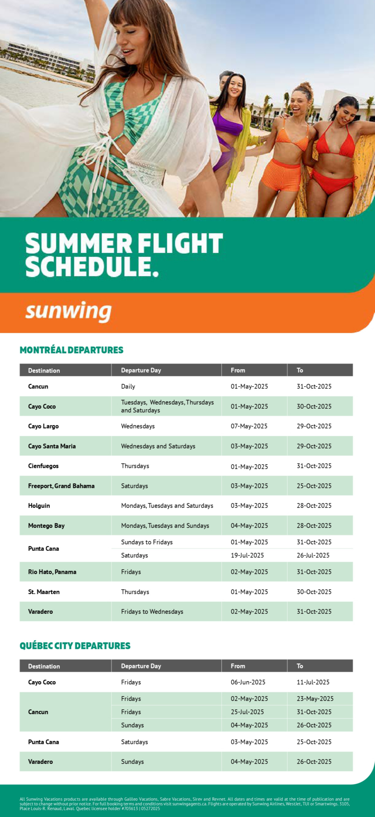 Sunwing Vacations summer flight schedule with Aqua Terra Travel and Voyages Mascouche