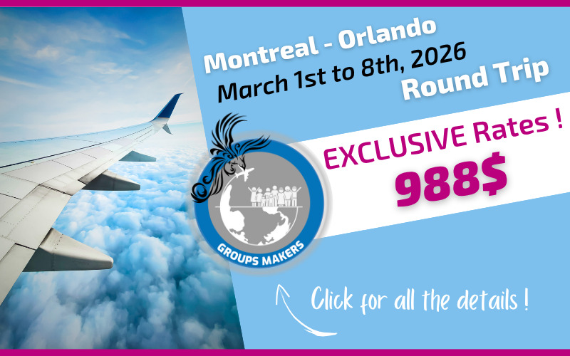 Exclusive rate Voyages Mascouche round-trip flight Montreal Orlando from March 1st to 8th, 2026 Exclusive rate Voyages Mascouche round-trip flight Montreal Orlando from March 1st to 8th, 2026